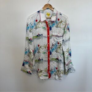 Kerri Rosenthal Abstract Satin Button Down Shirt Size XL NWOT